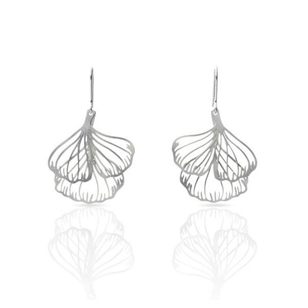 Boucles d'oreilles argent femme deux feuilles Gingko RAS® Bijoux