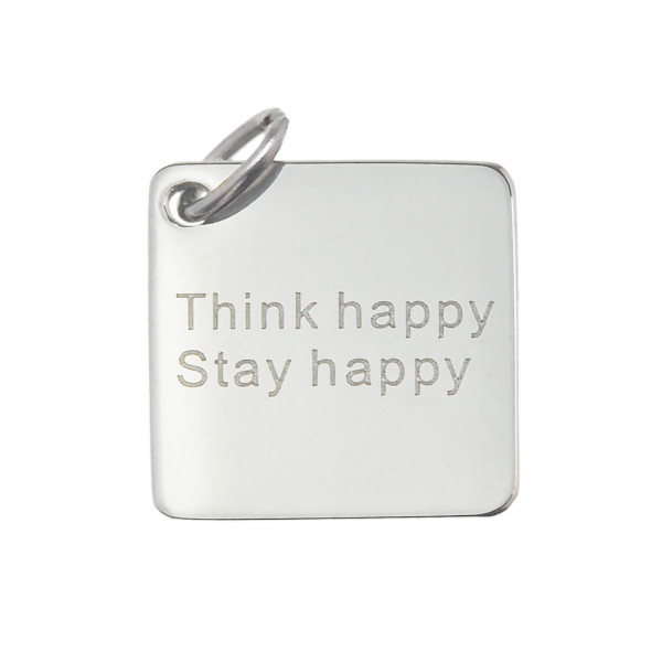 Pendentif ZAG acier plaque gravée 'Think happy Stay happy'