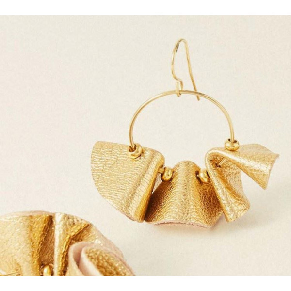 Boucles d’oreilles Or femme cuir metallic gold FLOWERS FOR ZOE