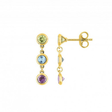 Boucles d'oreilles or 18 carats pendantes multicolores