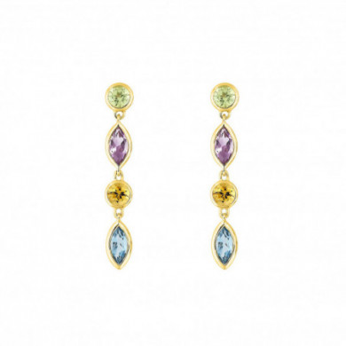 Boucles d'oreilles or 18 carats pendantes multicolores