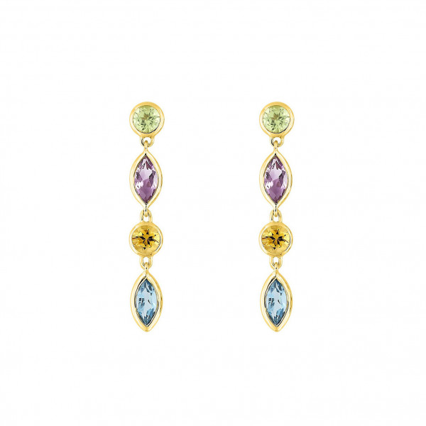 Boucles d'oreilles or 18 carats pendantes multicolores