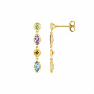 Boucles d'oreilles or 18 carats pendantes multicolores