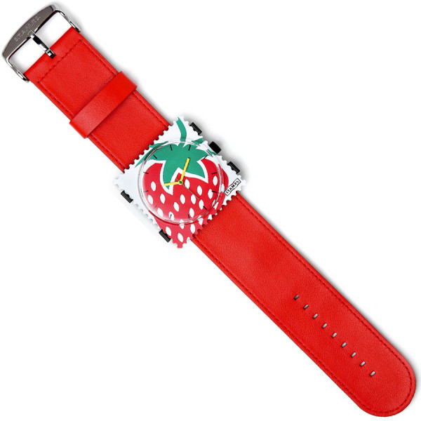 Bracelet montre STAMPS cuir rouge