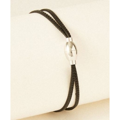 Bracelet cuir homme noir FLOWERS FOR ZOE Cesar