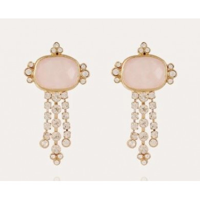 Boucles d’oreilles femme or strass et quartz rose GAS Bijoux Tiki