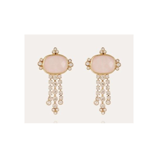 Boucles d’oreilles femme or strass et quartz rose GAS Bijoux Tiki