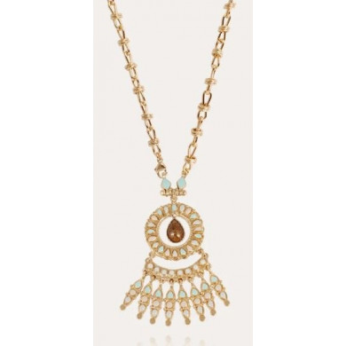 Collier femme or émail nude, turquoise et cabochon marron GAS Livia