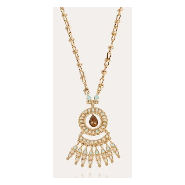 Collier femme or émail nude, turquoise et cabochon marron GAS Livia