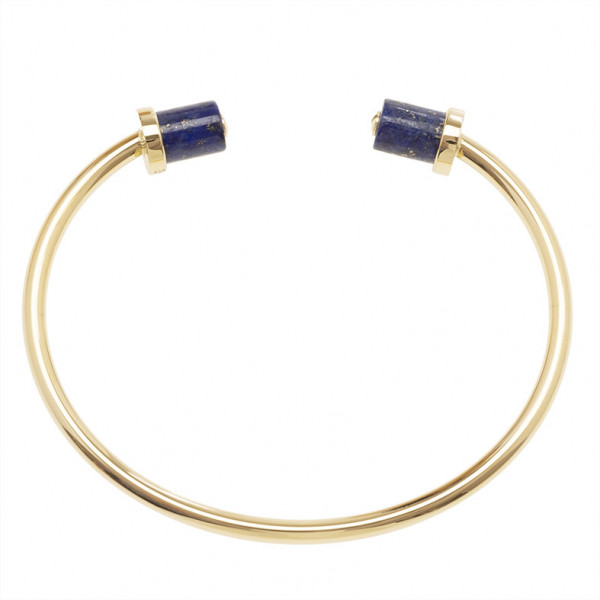 Bracelet ZAG rigide doré cylindres lapis bleu