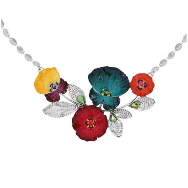 Collier femme argent fleurs multicolores, Bloom TARATATA