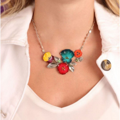 Collier femme argent fleurs multicolores, Bloom TARATATA