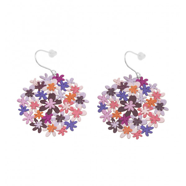 Boucles d'oreilles argent multicolore rose Hortensia RAS® Bijoux