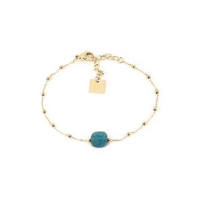 ZAG Bijoux Bracelet femme Or en Acier Inoxydable mini perle Apatite bleu "Pablo"