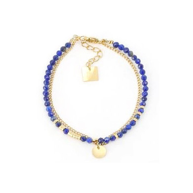 ZAG Bijoux Bracelet femme Or en Acier Inoxydable mini perle bleue Lapis Lazuli double rang "Apache"