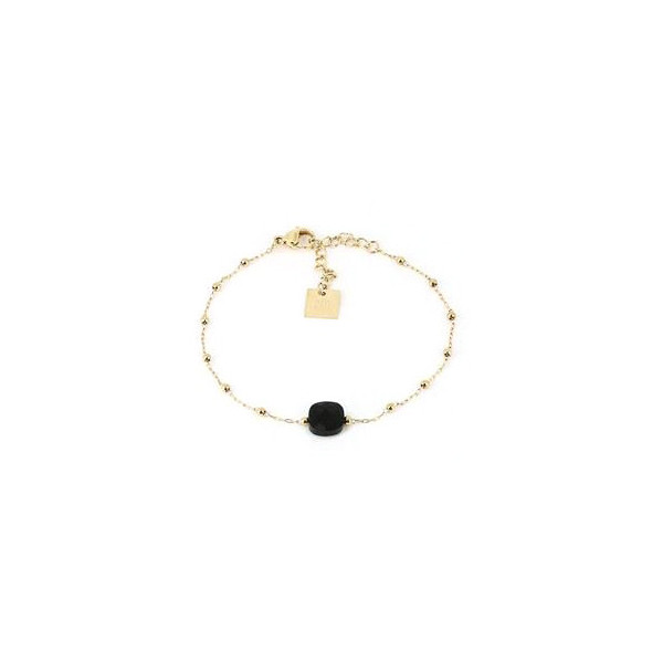 ZAG Bijoux Bracelet femme Or en Acier Inoxydable mini perle onyx noir "Pablo"