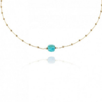 ZAG Bijoux Collier Femme Or Acier Inoxydable "Pablo" Amazonite Bleue