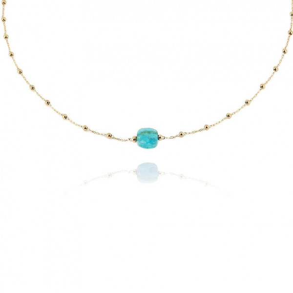 ZAG Bijoux Collier Femme Or Acier Inoxydable "Pablo" Amazonite Bleue