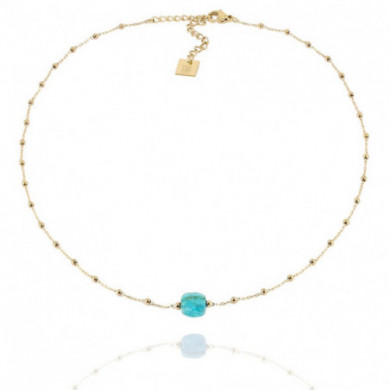 ZAG Bijoux Collier Femme Or Acier Inoxydable "Pablo" Amazonite Bleue