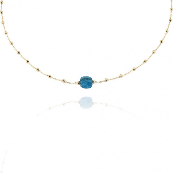 ZAG Bijoux Collier Femme Or Acier Inoxydable "Pablo" Apatite Bleue