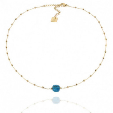 ZAG Bijoux Collier Femme Or Acier Inoxydable "Pablo" Apatite Bleue