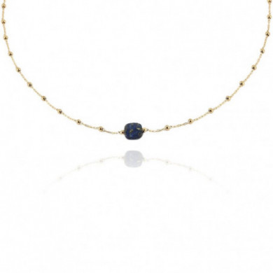 ZAG Bijoux Collier Femme Or Acier Inoxydable "Pablo" Lapis Lazuli Bleu Marine