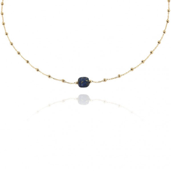 ZAG Bijoux Collier Femme Or Acier Inoxydable "Pablo" Lapis Lazuli Bleu Marine