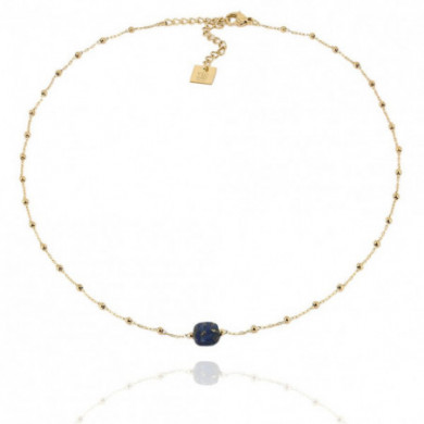 ZAG Bijoux Collier Femme Or Acier Inoxydable "Pablo" Lapis Lazuli Bleu Marine