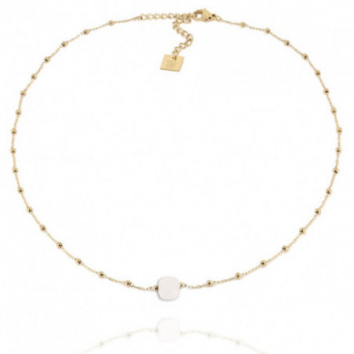 ZAG Bijoux Collier Femme Or Acier Inoxydable "Pablo" Agate Blanche