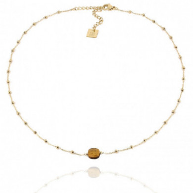 ZAG Bijoux Collier Femme Or Acier Inoxydable "Pablo" Œil de tigre