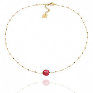 ZAG Bijoux Collier Femme Or Acier Inoxydable "Pablo" Agate Rouge Fuschia