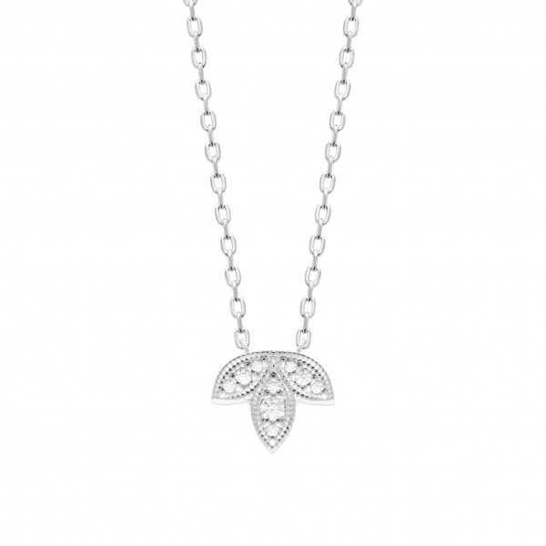 Collier argent femme pendentif feuille et oxydes de zirconium Influences