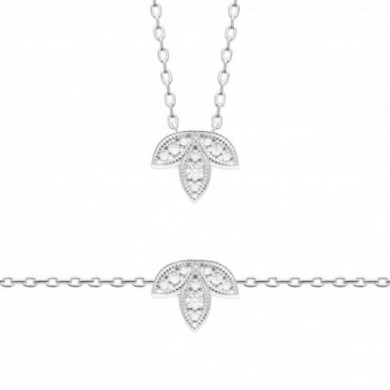 Collier argent femme pendentif feuille et oxydes de zirconium Influences