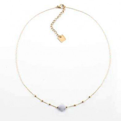 ZAG Bijoux Collier Femme Or Acier Inoxydable Agate Blanche "Velasquez"