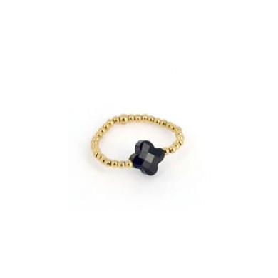 ZAG BIJOUX Bague femme or acier inoxydable trèfle onyx noir Velasquez