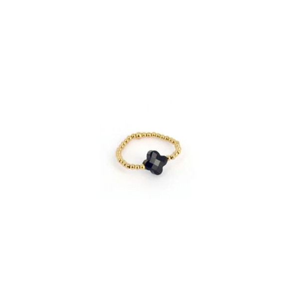 ZAG BIJOUX Bague femme or acier inoxydable trèfle onyx noir Velasquez