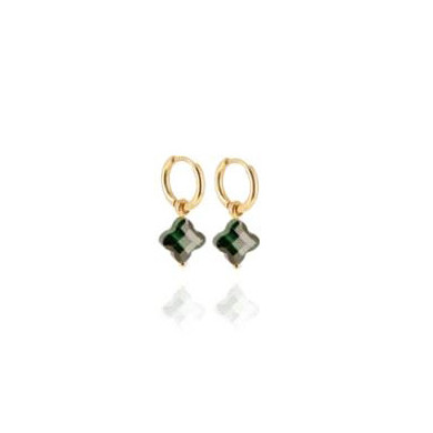 ZAG BIJOUX mini créoles femme or acier inoxydable trèfle Malachite Velasquez