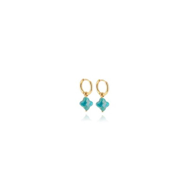 ZAG BIJOUX mini créoles femme or acier inoxydable trèfle Apatite bleue Velasquez