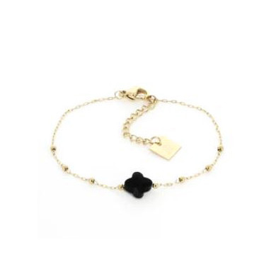 ZAG BIJOUX Bracelet femme or acier inoxydable trèfle Onyx noir Velasquez