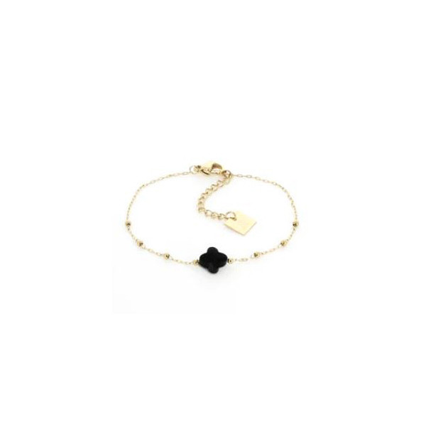 ZAG BIJOUX Bracelet femme or acier inoxydable trèfle Onyx noir Velasquez