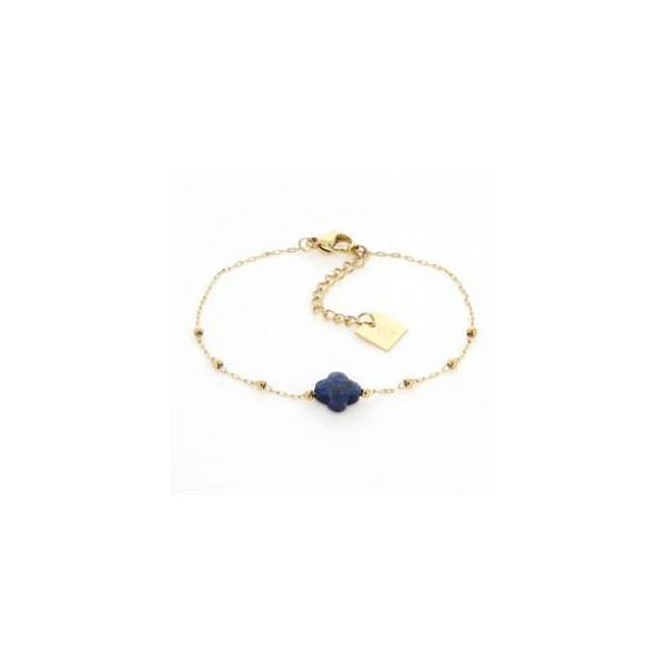 ZAG BIJOUX Bracelet femme or acier inoxydable trèfle Lapis Lazuli Velasquez