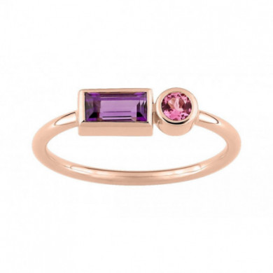 Bague femme bague or rose améthyste et tourmaline rose JOELLI