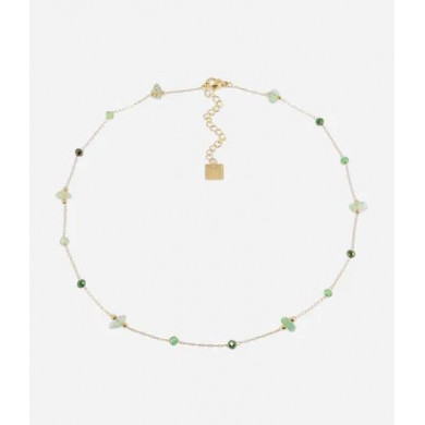 ZAG BIJOUX Collier femme or acier inoxydable Mix pierres Malachite Hebe