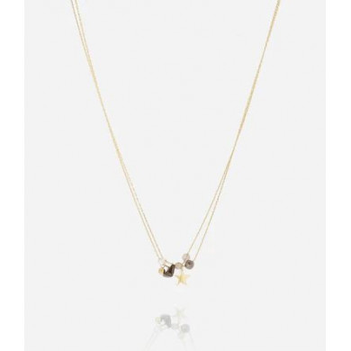 ZAG BIJOUX Collier femme or acier inoxydable étoile onyx et quartz fumé Axis