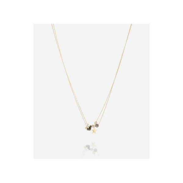 ZAG BIJOUX Collier femme or acier inoxydable étoile onyx et quartz fumé Axis