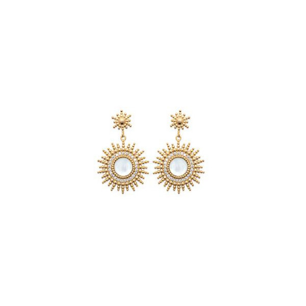 Boucles d'oreilles femme or soleil nacre blanche et oxydes de zirconium Influences