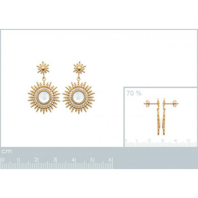 Boucles d'oreilles femme or soleil nacre blanche et oxydes de zirconium Influences