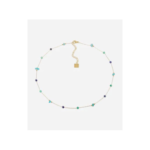 ZAG BIJOUX Collier femme or acier inoxydable Mix pierres Lapis Lazuli et Apatite Hebe