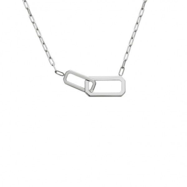 Collier argent femme pendentif rectangulaire entrelacés Influences