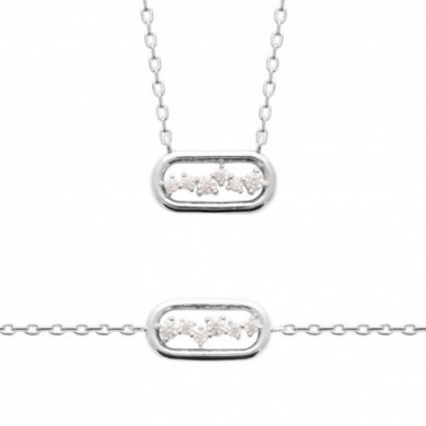 Collier argent femme pendentif rectangulaire et oxydes de zirconium Influences